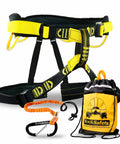 Mandrill Half Body Climbing Harness With Free Tool Lanyard Lightweight Padded Adjustable Waist Belt displayed with bag and tool lanyard