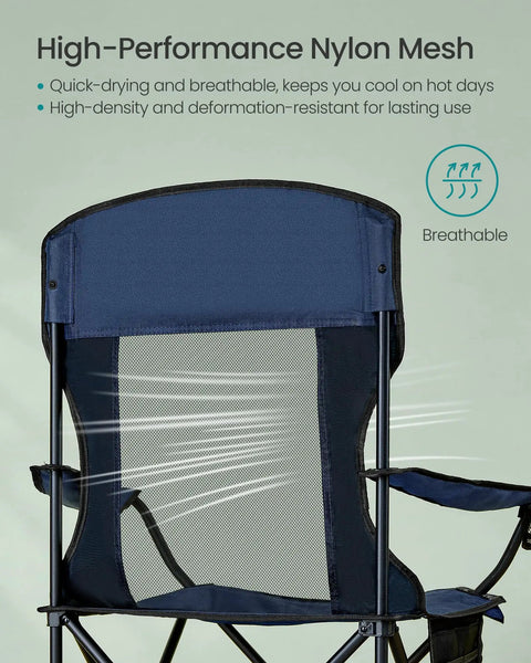 2 Pack Breathable Camping Chairs With High Back, Foldable Outdoor Seats, 330 Lb Capacity, Quick Dry Mesh, Harbor Blue