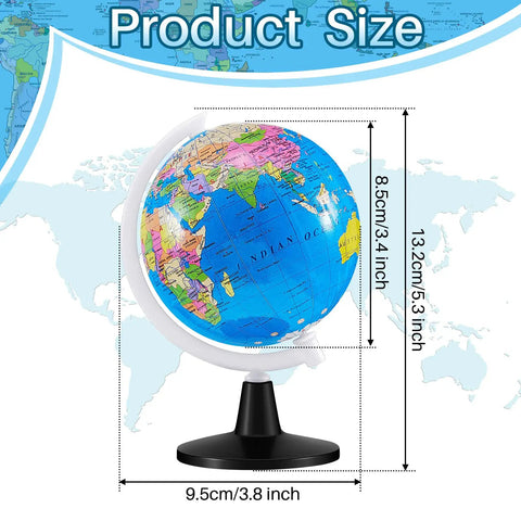 12 Pack Mini World Globes For Kids Learning 3.4 Inch Rotating Globe With Stand Educational Desk Decor For Geography Class Perfect Classroom Display Blue - globe and measurements