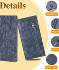 Close-up of MULE Ultra Slim Wallet For Women Bifold Leather RFID Blocking Designer Card Holder with floral pattern and zip pocket