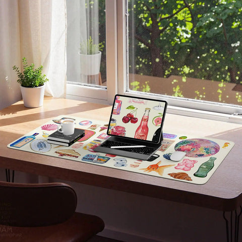 Large Anti Slip Desk Pad For Keyboard And Mouse With Stitched Edges Watercolor Style Desk Cover Big Mouse Pad on office desk