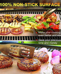 Set Of 6 Copper Grill Mats For Outdoor Grilling on grill with vegetables, showcasing nonstick surface for easy cooking