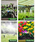 Long Reach Drip Irrigation System Kit With 6 Way Connectors, 230 Feet Tubing in use for gardens, greenhouses, and flower pots