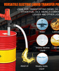Heavy Duty 110V Electric Fuel Transfer Pump Delivering 1980W for quick diesel and oil transfers with stainless steel tube and wire hose.