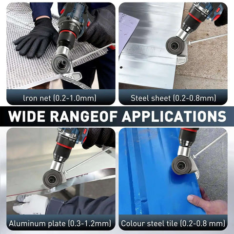 Beefed-Up Heavy Duty Metal Nibbler Drill Attachment For Quick Clean Cuts in various metal panels with double cut nibbler.