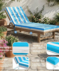 Waterproof Outdoor Lounge Chaise Cushions Two Pack 72 By 21 By 3 Inches With Fade Resistant Removable Covers For Poolside Patio Lawn Deck Blue White Pair