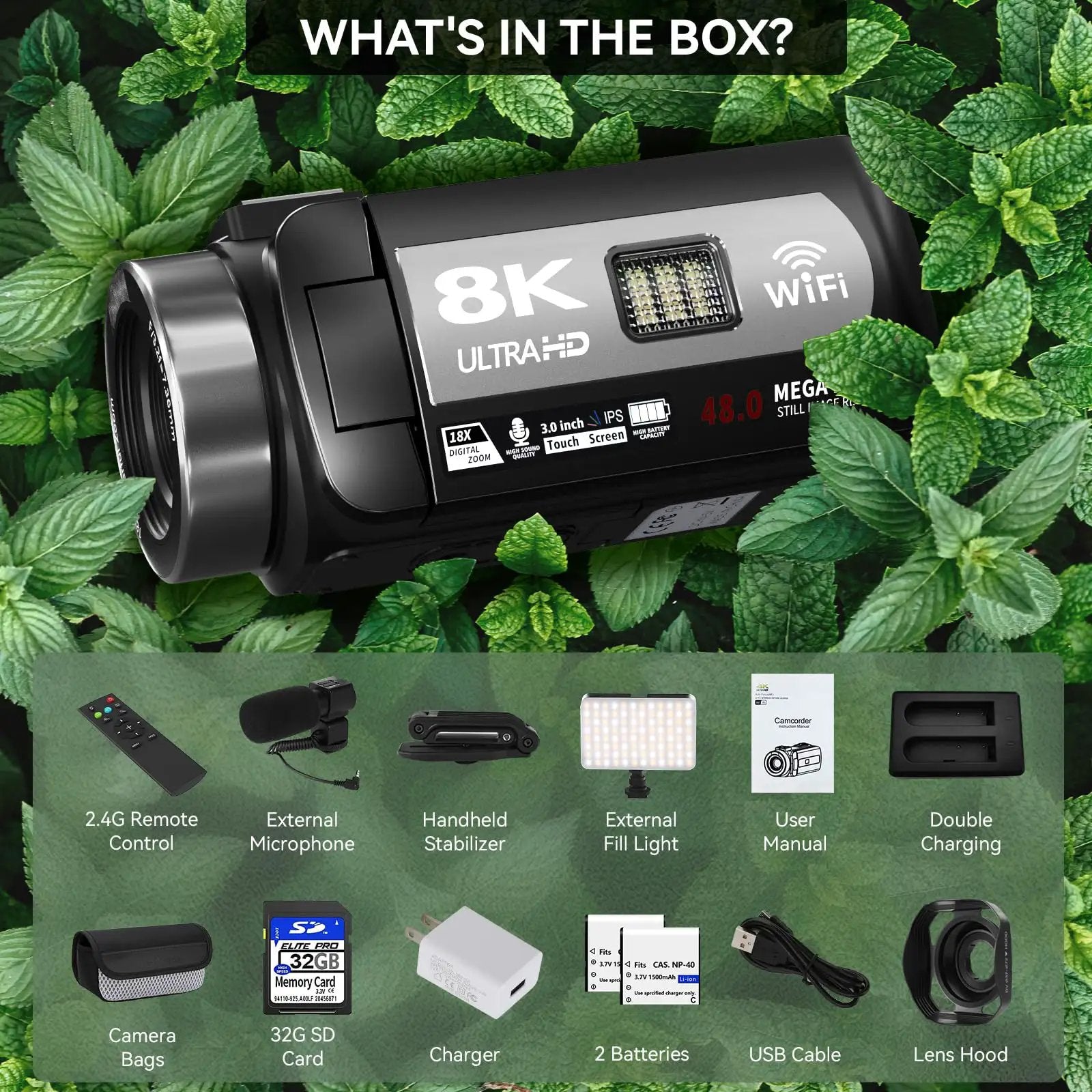 8K Video Camera Camcorder With 48MP Photos, 15FPS ✓