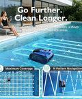 Automatic Robotic Pool Cleaner For Inground And Above Ground Pools, Wall Climbing Design, cleaning pool floor with N-pattern navigation.