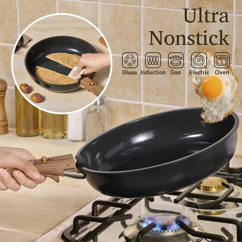 Black frying pan with detachable handle from 15 Piece Ceramic Cookware Set With Detachable Handles, egg frying