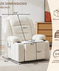 Power Pushback Electric Recliner With Cup Holders For Adults in Stripe White dimensions with smooth backrest and footrest
