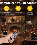Set Of 9 Black Textured Flameless LED Real Wax Pillar Candles With Remote Control And Timer in cozy living room setting