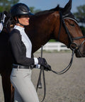 Padded Dressage Bridle With Reins And Removable Flash In Black For Warmbloods All Day Comfort. Equestrian with black bridle.