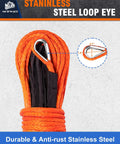 Beefed Up Synthetic Winch Rope One Quarter Inch By Fifty Feet, Ten Thousand Lbs Strength, Twelve Strand Polyethylene Core With Polyester Coating, Lightweight Floats, Easy To Splice Winch Cable For Off Roading And Trucks with stainless steel loop eye