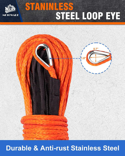 Beefed Up Synthetic Winch Rope One Quarter Inch By Fifty Feet, Ten Thousand Lbs Strength, Twelve Strand Polyethylene Core With Polyester Coating, Lightweight Floats, Easy To Splice Winch Cable For Off Roading And Trucks with stainless steel loop eye