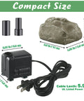 Bird Bath Water Fountain Rock With Electric Pump And Power Source shown in compact size with dimensions