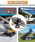 Beefy 12V DC Single Acting Hydraulic Pump Power Unit with 3.75 Gallon Steel Reservoir for dump trailers and trucks shown in use