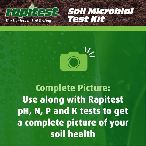 Soil Microbial Test Kit For Quick Health Check Of Your Dirt packaging with text on benefits of combined testing
