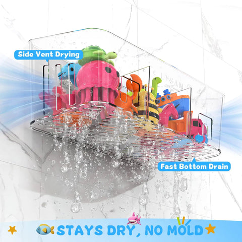 Two Pack Extra Large Bath Toy Storage Bin With Three Quick Drying Compartments Hella Spacious Design Keeps Rubber Ducks And Squirters Securely Stowed Away Total Bathtime Game Changer
