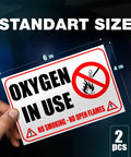 Heavy Duty Oxygen In Use Warning Signs, Straight Up No Smoking Open Flames Alert, waterproof 6x4 inch sticker