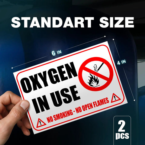 Heavy Duty Oxygen In Use Warning Signs, Straight Up No Smoking Open Flames Alert, waterproof 6x4 inch sticker