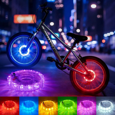 Rechargeable Bike Wheel Lights With Nine Colors And Twenty-One Modes, Motion Activated Spoke Lights for night riding in city