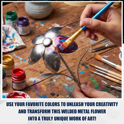 3D Flower Welding Practice Kit Newbie Friendly With 10 Piece Carbon Steel Set for TIG MIG ARC Gas Welding in use, painting a petal