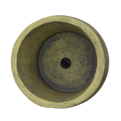 Top view of Outdoor Easter Island Tiki Urn Planter in Antique Green Finish for Patio or Garden, showing drainage hole.