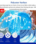Close-up of 2 Inch Diameter Perforated French Drain Pipe With Steel Wire Flexible Landscaping Drainage Tube For Outdoor Yard Lawn Patio Non Woven Fabric Cover Long 28 Meter Length showing water flow and polyester surface.