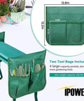 Garden Kneeler And Seat With Soft EVA Foam Pad, Foldable Kneeling Bench, 2 Tool Pouches Included, Heavy Duty Steel Frame, Green