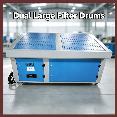 Heavy Duty Top Shelf Industrial Dust Collector And Welding Fume Extractor With Badass 220V 3Kw Motor Dual Drum Multi Stage Purification For Grinding And Clean Shop Work featuring dual large filter drums.