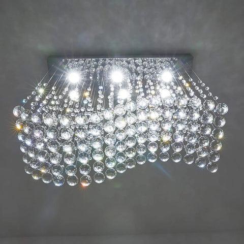 Modern K9 Crystal Raindrop Chandelier Rectangular Flush Mount For Kitchen Island And Dining Room Stunning Wave Pendant Light