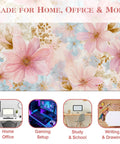 Pastel Pink Blue Floral Watercolor Desk Pad For Keyboard And Mouse Extended 31.5 Inch Wide Desk Mat With Non Slip Base Waterproof PU Leather Easy To Clean Surface Ideal For Home Office Gaming Setup And Study.