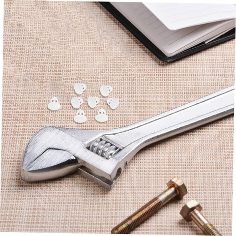 Anchor-Shape LED Strip Clips White Plastic Mounting Brackets for LED Light Strips on table with wrench and bolts