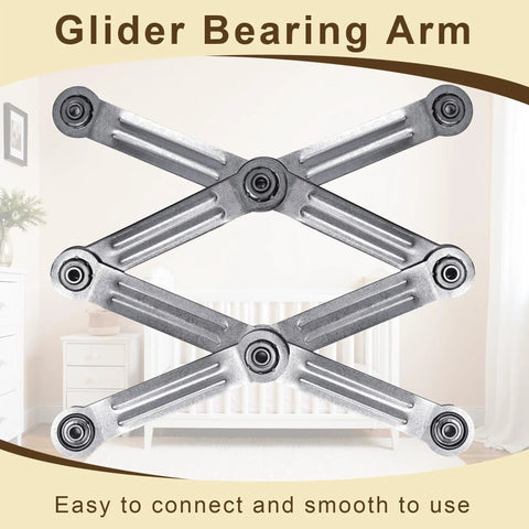 Eight Pack Glider Bearing Arm Brackets Heavy Duty Hardware Rockers With Galvanized Finish, 6.88 Inch Overall Length, 5.5 Inch Hole Spacing, One Quarter Inch Bolt Holes, Durable Weatherproof DIY Install. galvanized glider bearing arm brackets, front view