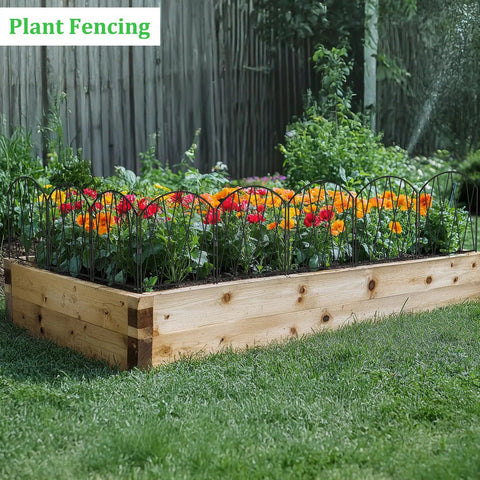 24 Pack Dope Decorative Garden Fence Barrier For Dogs And Rabbits, No Dig Arched Metal Border, installed around flower bed