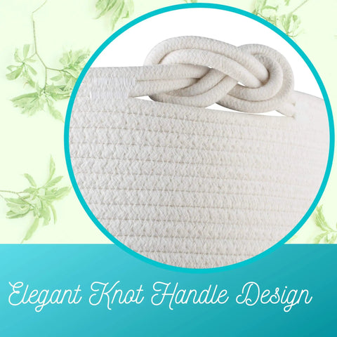 Close-up of Extra Large 22x16 Inch Cotton Rope Storage Basket With Grab Handles A Rugged Yet Chic Woven Bin Knot Handle Design