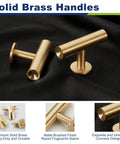6-Pack Solid Brass Cabinet Pulls In Brushed Gold Finish, Single Hole Centers, Heavy Duty Dresser Drawer Knobs