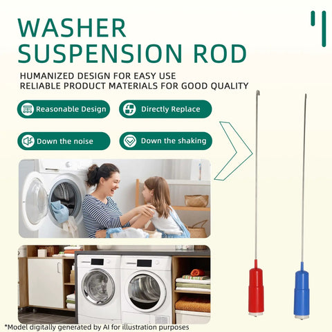 Heavy Duty Washer Suspension Rods Kit Wh16x26908 Wh16x26909 Shock Absorbers For Ge Hotpoint Washing Machine, red and blue design.