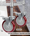 5-inch swivel caster wheels with threaded stems, red polyurethane wheels, set of 4 for carts or furniture