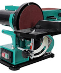 Heavy Duty 4X36 Belt Sander Paired With 6 Inch Disc Sander Built Tough High Torque Motor Smooth Operator For Woodworking And Metal Polishing Your Garage Shop Badass Upgrade Tool close-up showing sanding disc and adjustment features.
