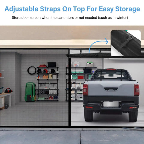 2 Car Garage Door Screen 16x7 Feet Upgraded Pet Mesh Magnetic Closure Heavy Duty Weighted Bottom Hands Free Easy Assembly