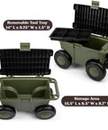 Rolling Garden Cart With Seat For Planting And Weeding Plastic Storage Bench And Interior Tool Tray Easy Roll Mobility Durable Gardening Stool For Home Gardens Green with open lid and tool tray