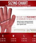 Sizing chart for Premium Cut Resistant Kitchen Gloves Level 5 EN388 For Meat, Veggies And Wood Carving