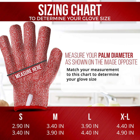 Sizing chart for EN388 Level 5 Cut Resistant Kitchen Gloves For Meat Veggies And Wood Carving Food Grade Safety Gloves