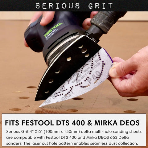 Using 80 Grit Ceramic Delta Sanding Sheets 4x6 Universal Multi Hole Fit For Festool Mirka 100x150mm Sanders on wood