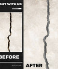 Before and after comparison of a concrete crack repair using Heavy Duty Foam Backer Rod Half Inch Diameter By 100 Feet Gray Roll.