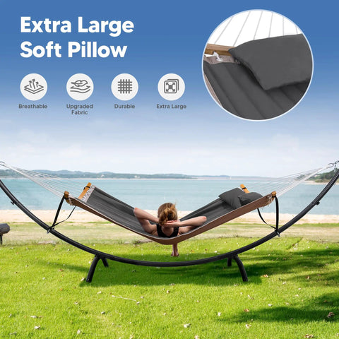 Portable Standing Patio Hammock With Foldable Steel Stand, Heavy Duty Frame Supports Up To 475 Lbs For 2 To 3 People, Dark Gray