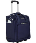 Underseat Carry On Luggage With USB And USB C Ports, 16 Inch Compact Travel Case In Blue Depths, front view with USB access