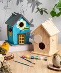 2 Pack Rustic Wood Bird House Kit With Paints And Brushes For Grownups And Kids Build It Yourself Pine Weatherproof Outdoor Craft Rural Style Pre Drilled