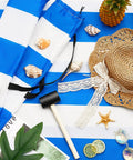 15.7Ft Beach Wind Screen Wind Blocker Privacy Screen With Wooden Poles Mallet And Carry Bag Blue White For Outdoor Fun
